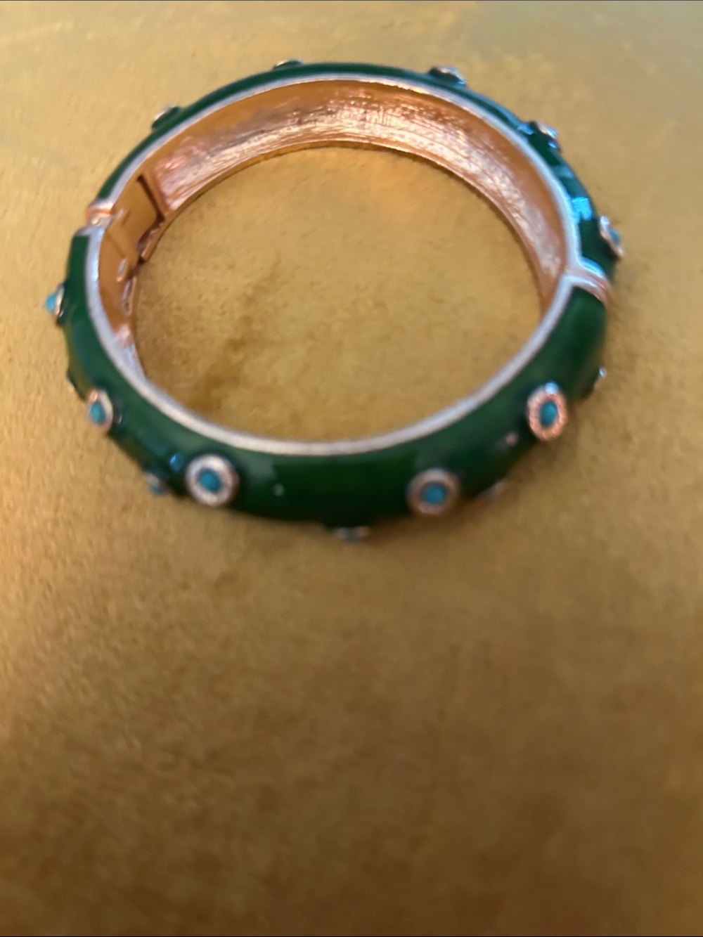 Enamel & Turquoise Accent Hinged Bangle Bracelet - Green, Coral, Brown by Banana - Picture 5 of 8